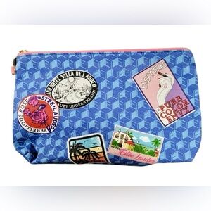 Estee Lauder Kiss Retrol Makeup Cosmetic Bag Tote Travel Blue Pink